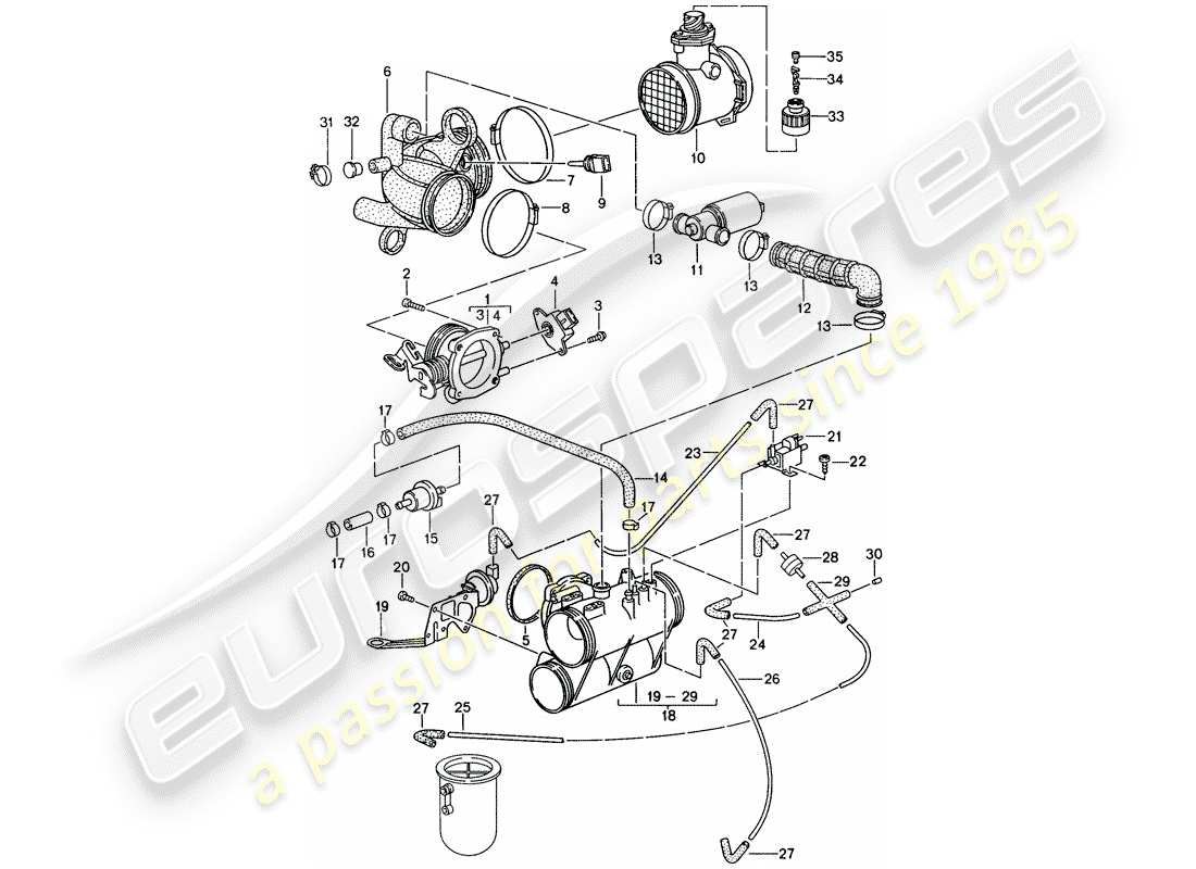 porsche 993 (1995) l-jetronic - flap-nozzle part diagram