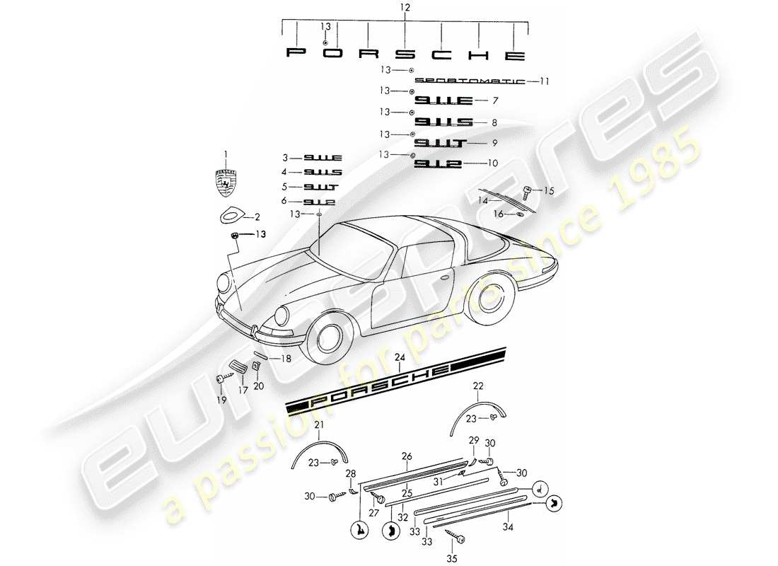 porsche 911/912 (1967) decorative fittings - d - mj 1969>> - mj 1969 part diagram