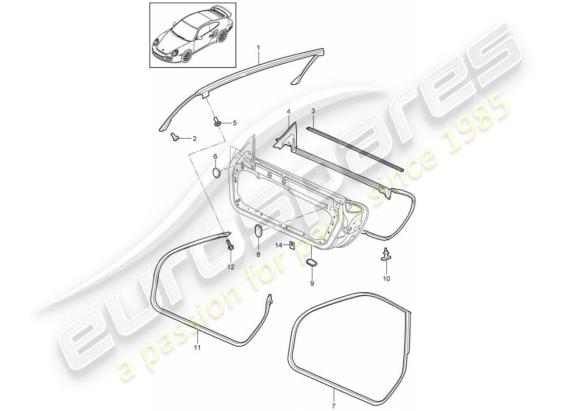porsche 911 t/gt2rs (2011) door seal parts diagram