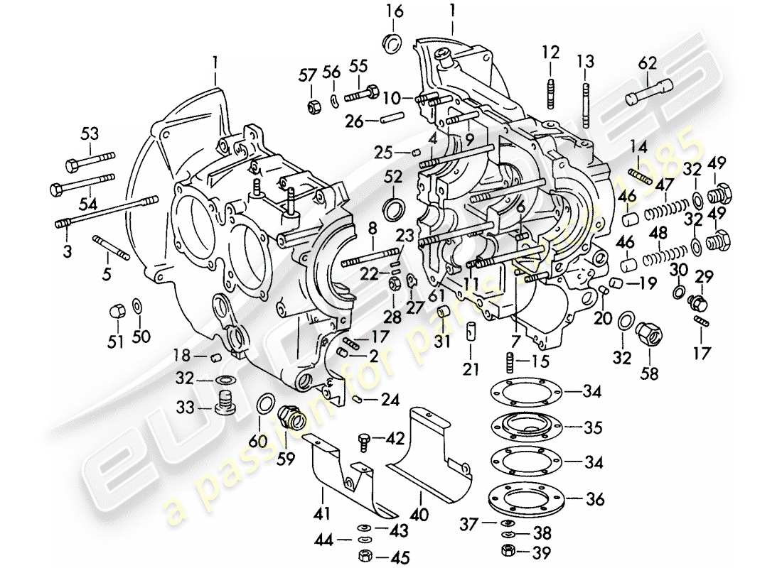 porsche 356b/356c (1960) crankcase part diagram