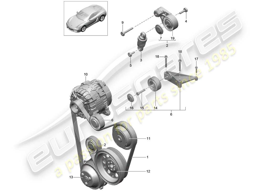 porsche cayman 981 (2016) belt tensioner part diagram