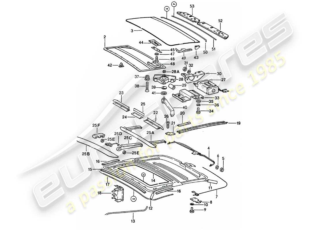 porsche 911 (1983) sunroof parts diagram