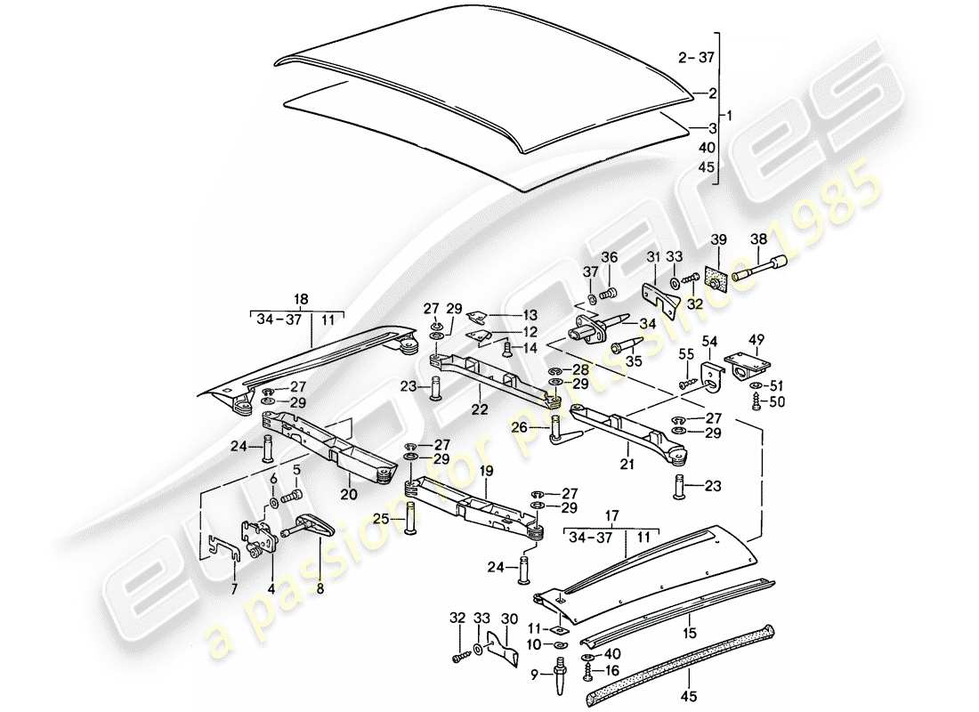 porsche 1988 (911) soft top parts diagram