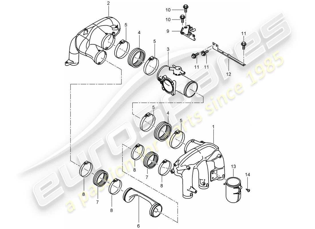 porsche 996 t/gt2 (2004) intake air distributor parts diagram
