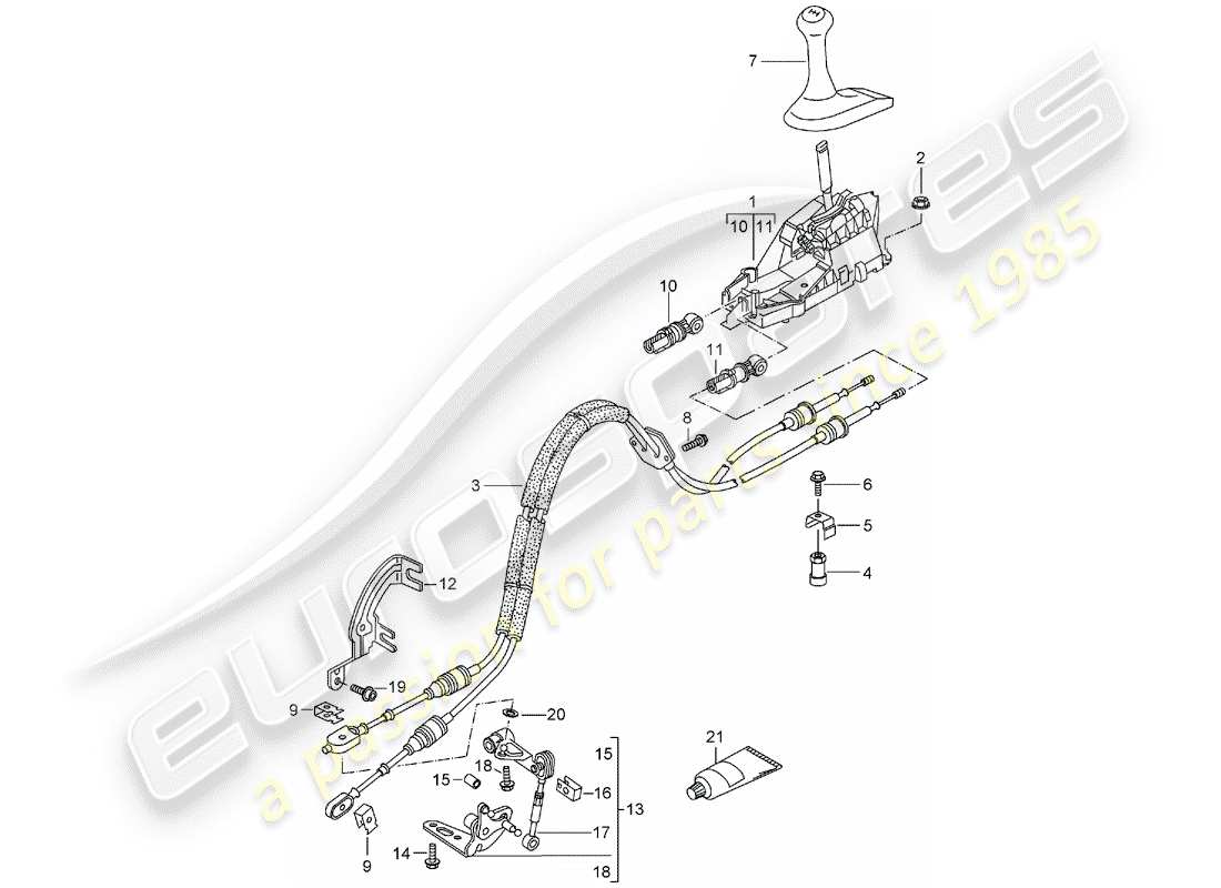 porsche boxster 986 (2004) shift mechanism - manual gearbox part diagram