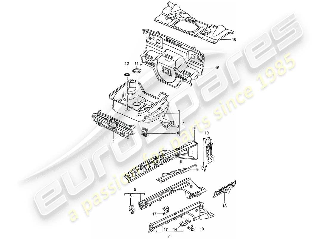 porsche boxster 986 (2004) front end - single parts part diagram