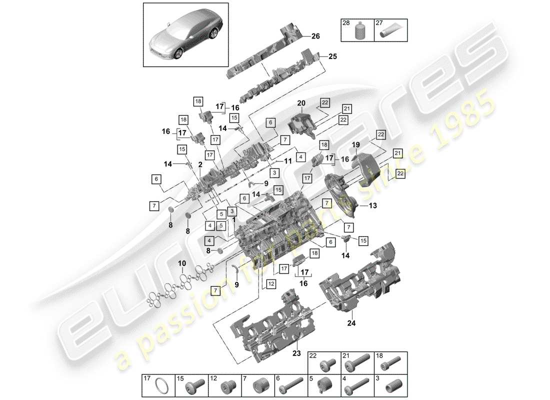 porsche panamera 971 (2019) cylinder head cover parts diagram