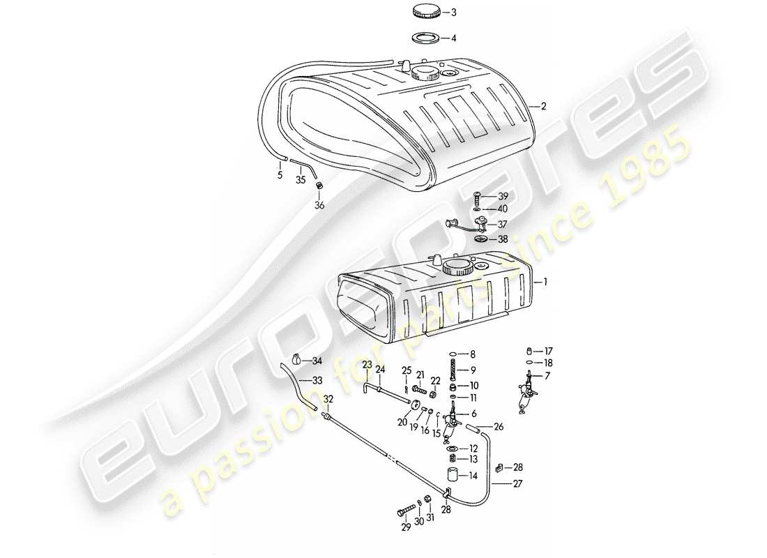 porsche 356b/356c (1961) fuel tank part diagram