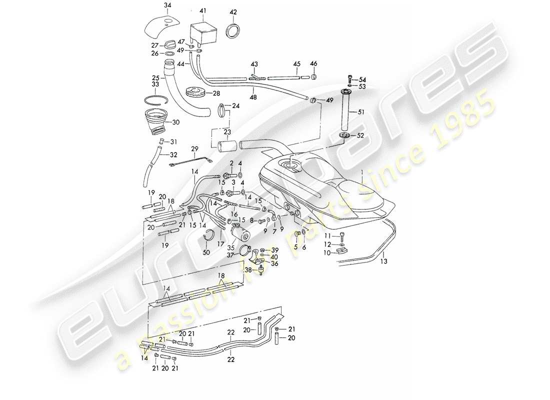 porsche 911 (1973) fuel system - lines - with: - fuel pump - d >> - mj 1971 part diagram