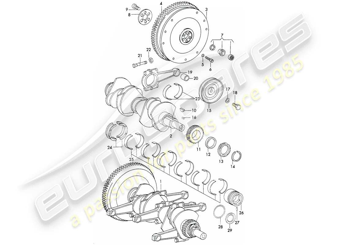 porsche 911 (1973) crankshaft - and - connecting rods part diagram