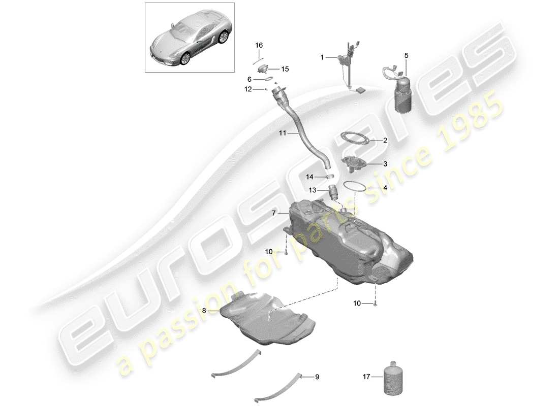 porsche cayman 981 (2016) fuel tank part diagram
