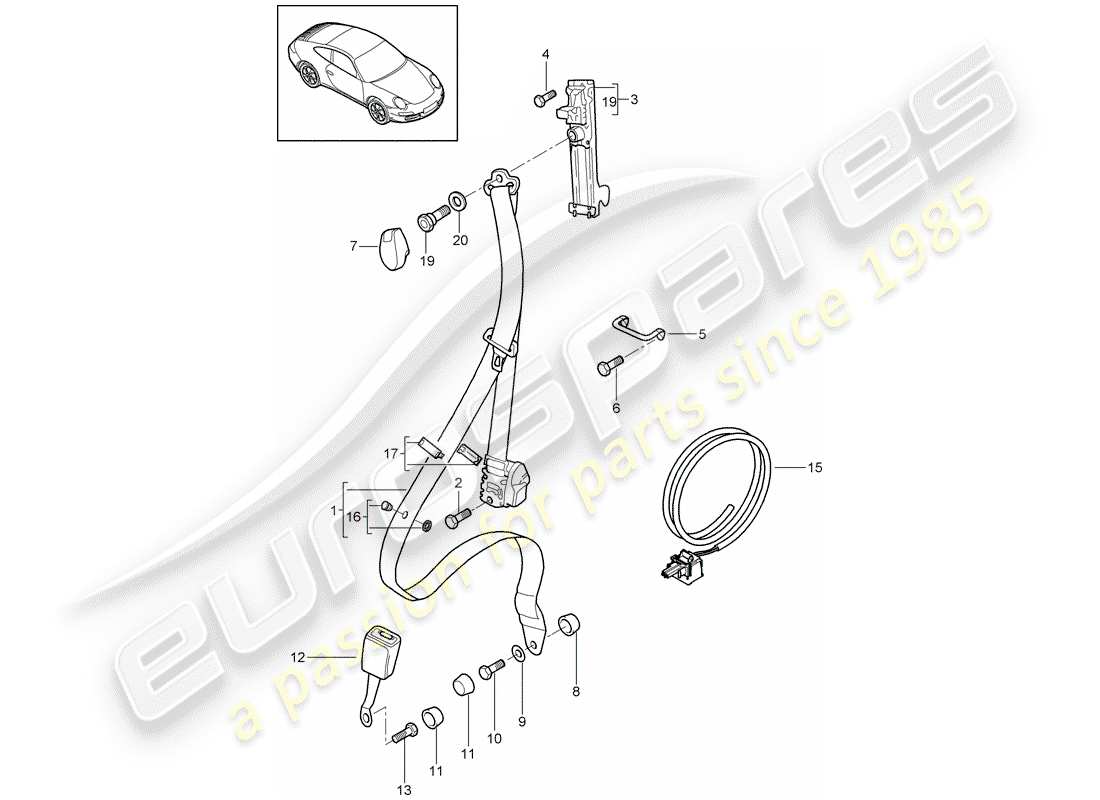 porsche 997 (2005) seat belt part diagram