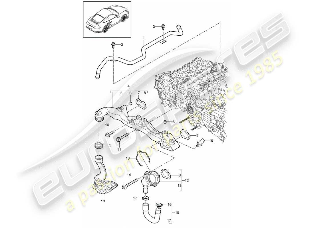 porsche 911 t/gt2rs (2012) sub-frame parts diagram