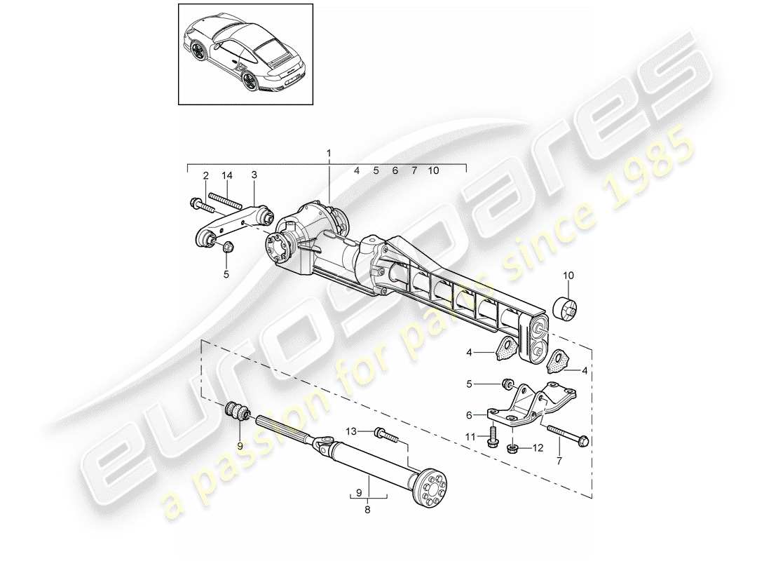 porsche 911 t/gt2rs (2012) front axle differential parts diagram