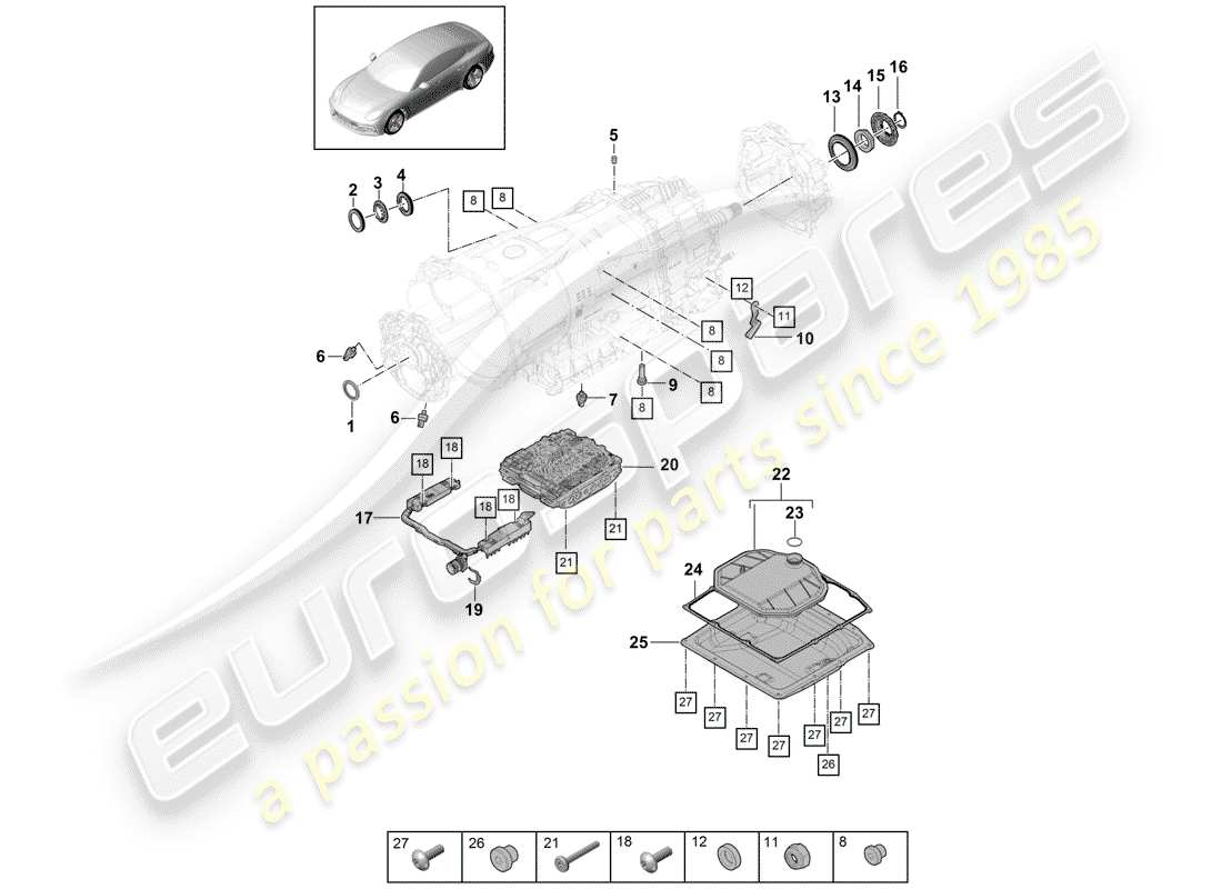 porsche panamera 971 (2017) 8-speed dual clutch gearbox part diagram