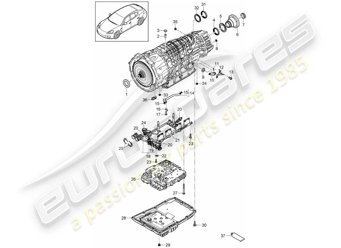 porsche panamera 970 (2016) 7-speed dual clutch gearbox part diagram