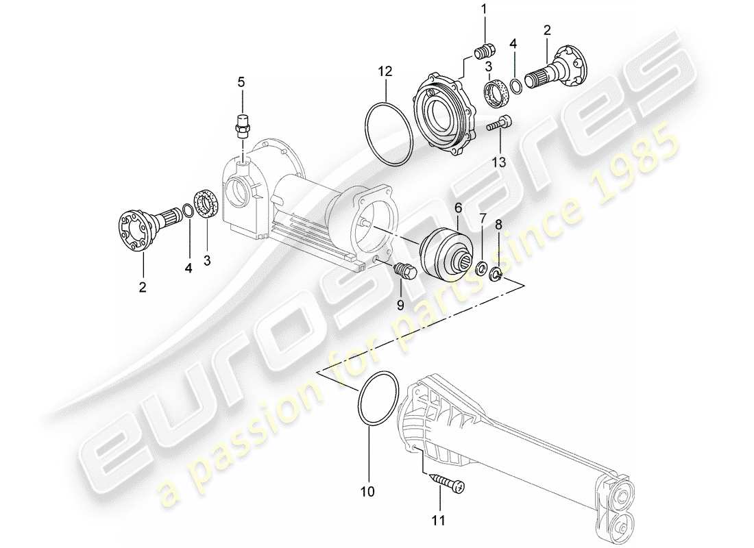 porsche 996 t/gt2 (2003) front axle differential parts diagram