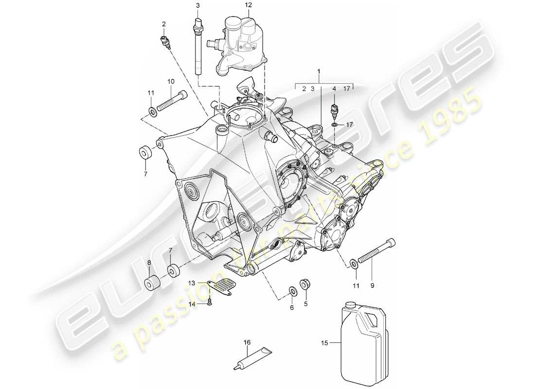 porsche carrera gt (2006) replacement transmission - ready for installation - threaded joint - engine part diagram