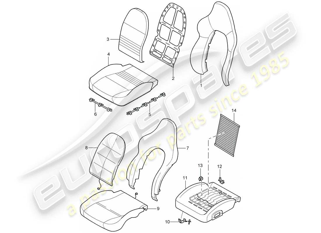 porsche 996 gt3 (2003) cover - foam part - sports seat part diagram