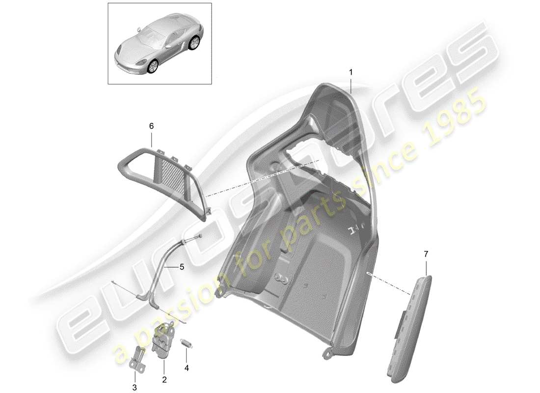 porsche 718 cayman (2019) backrest shell parts diagram