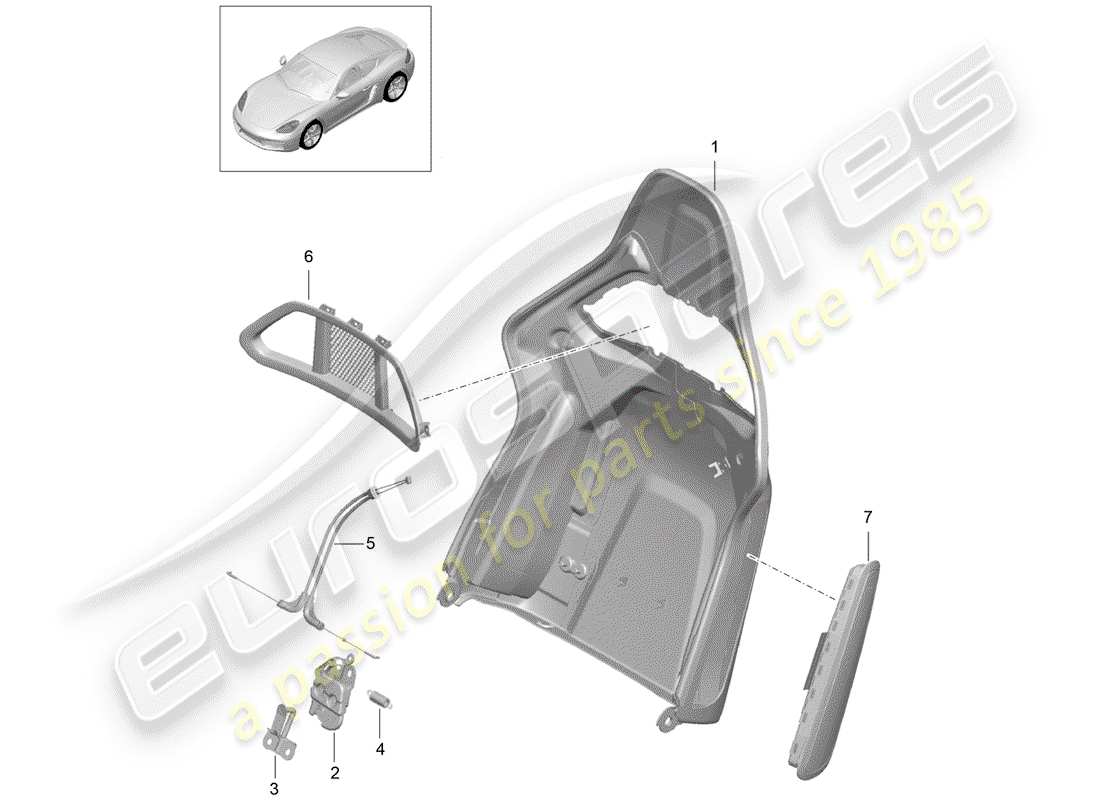 porsche 718 cayman (2018) backrest shell parts diagram