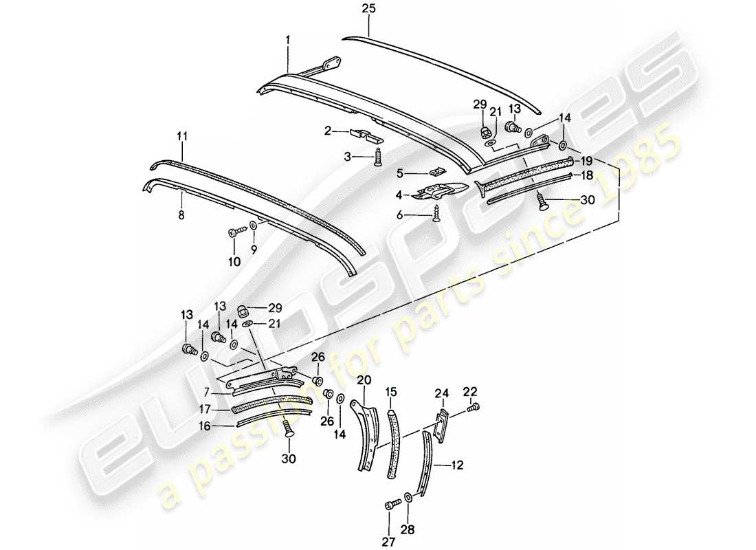 porsche 911 (1989) emergency folding top - seal strip - roof frame - d - mj 1989>> - mj 1989 part diagram