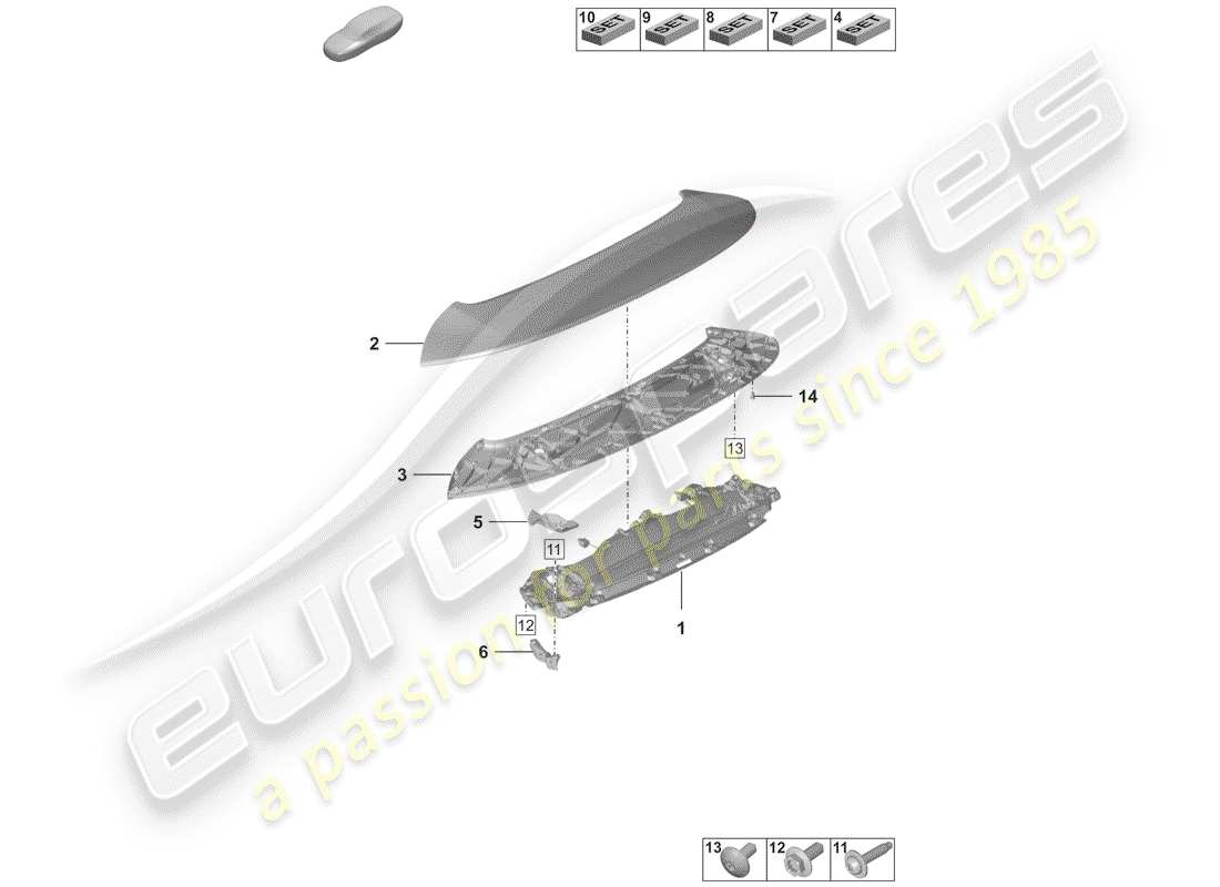 porsche 992 (2020) rear spoiler part diagram