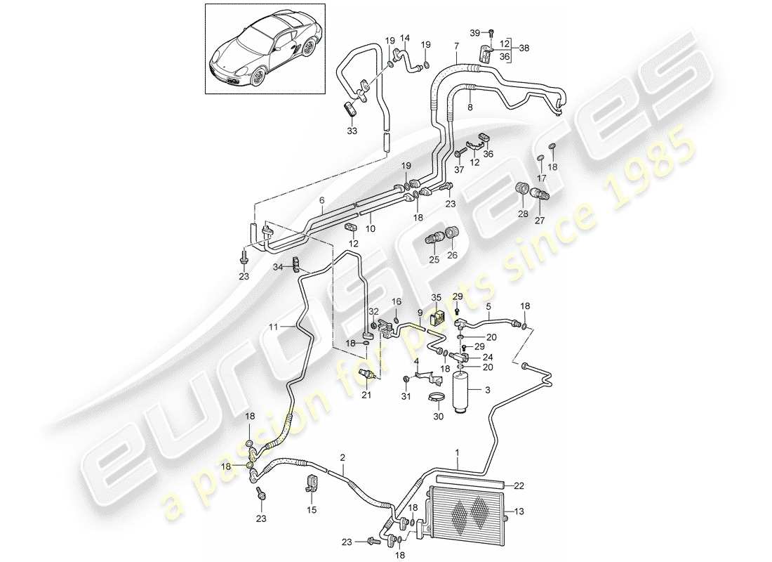 porsche cayman 987 (2012) refrigerant circuit part diagram