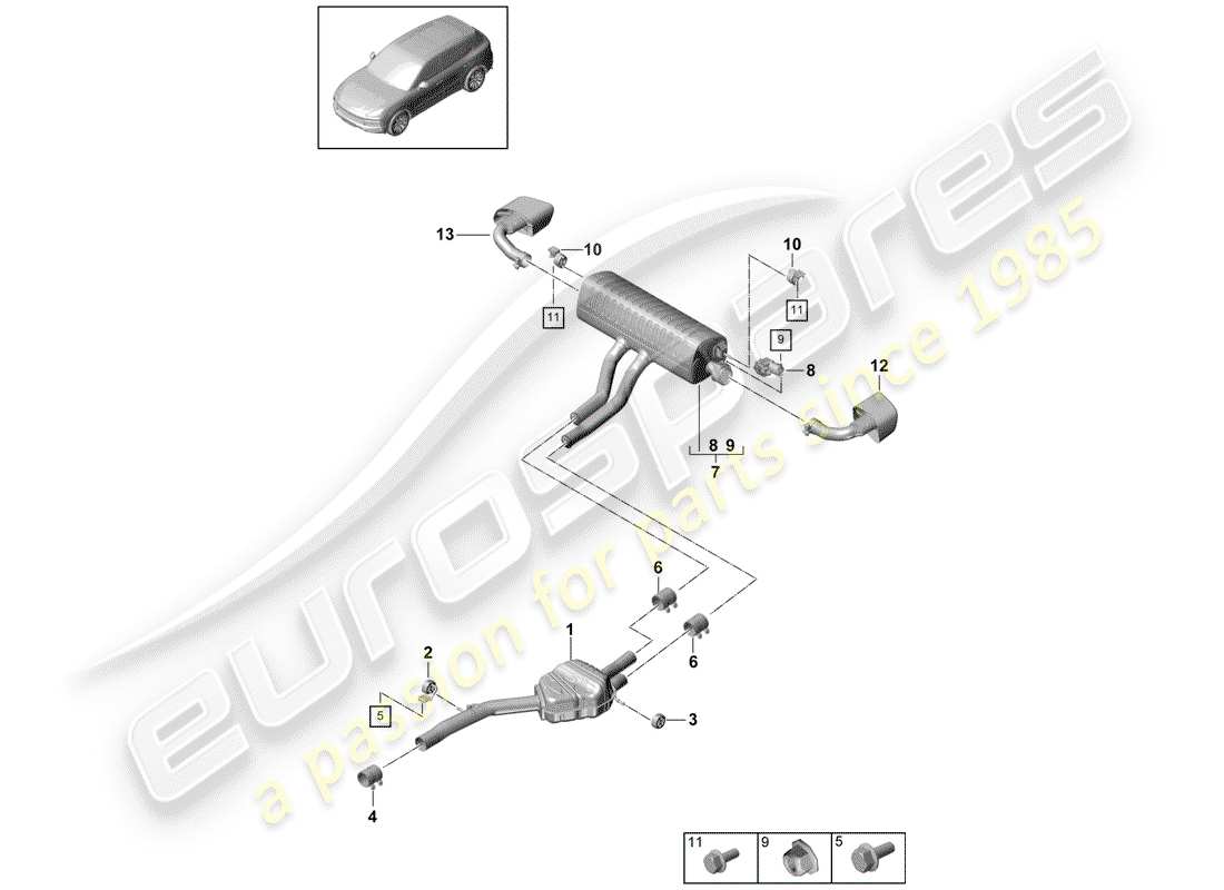 porsche cayenne e3 (2019) exhaust system parts diagram