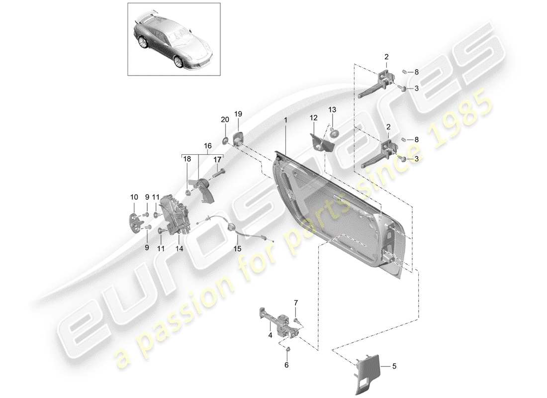 porsche 991r/gt3/rs (2020) door shell parts diagram