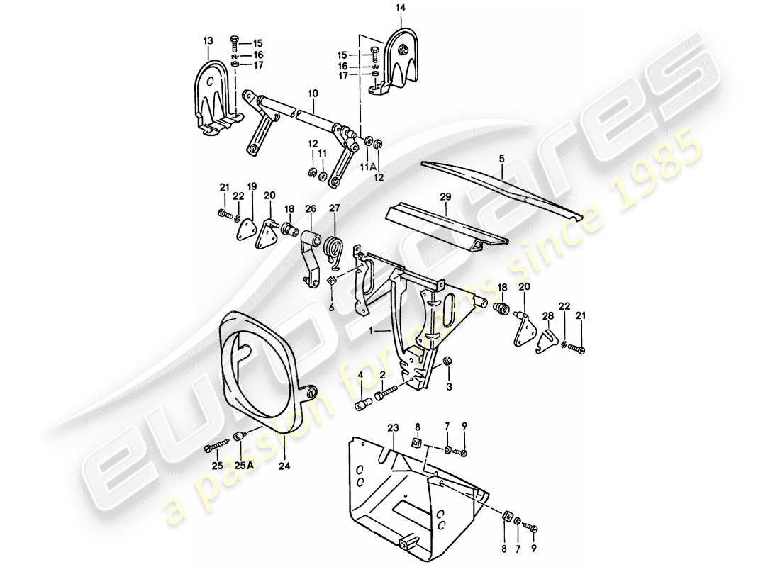 porsche 924 (1976) pop-up headlight parts diagram