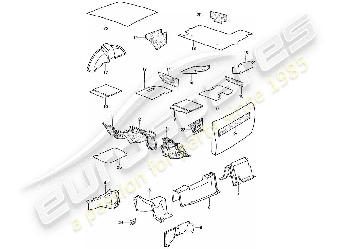 porsche 944 (1986) sound absorber parts diagram