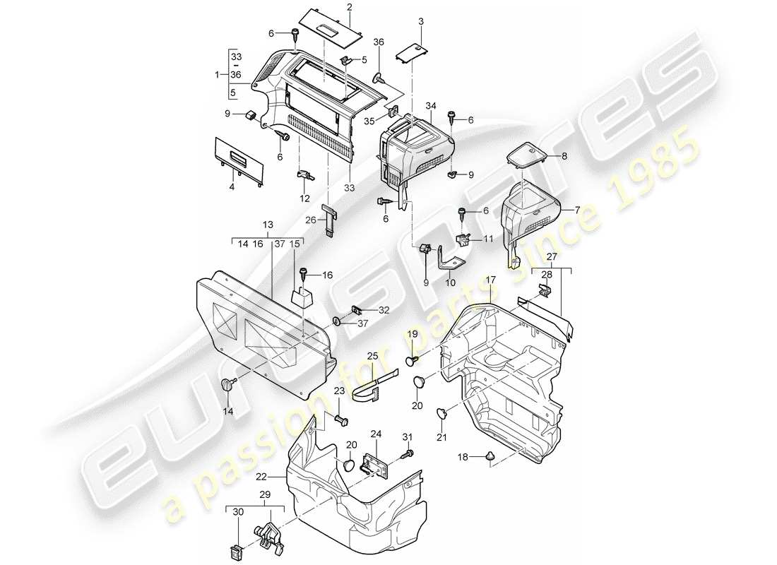 porsche 997 (2007) luggage compartment parts diagram