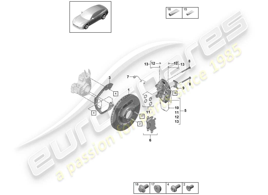 porsche panamera 971 (2019) disc brakes part diagram
