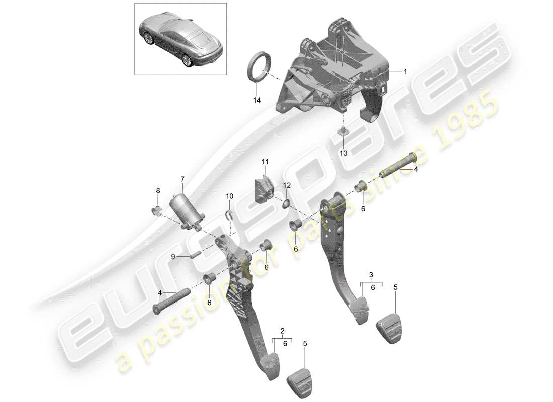 porsche cayman 981 (2016) pedals part diagram