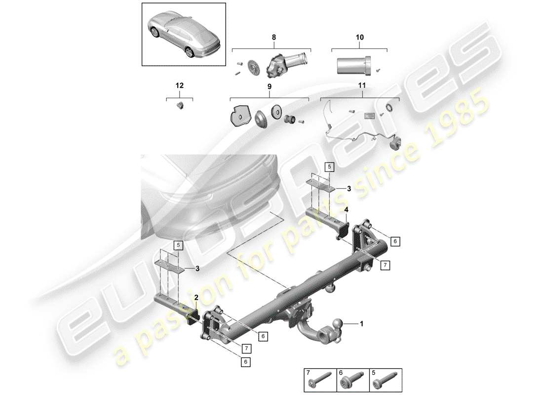 porsche panamera 971 (2019) tow hitch parts diagram
