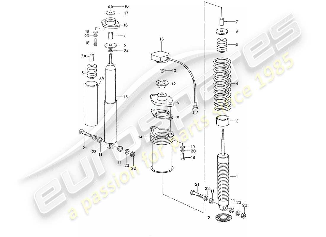 porsche 959 (1987) suspension - vibration damper part diagram