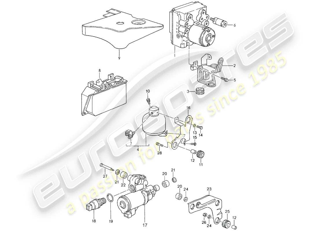 porsche 993 (1996) hydraulic unit - anti-locking brake syst. -abs- - control - see technical information - gr.4 nr3/94 part diagram