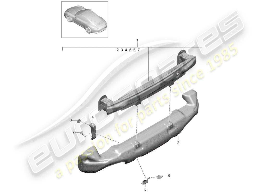porsche 991 (2012) bumper bracket parts diagram