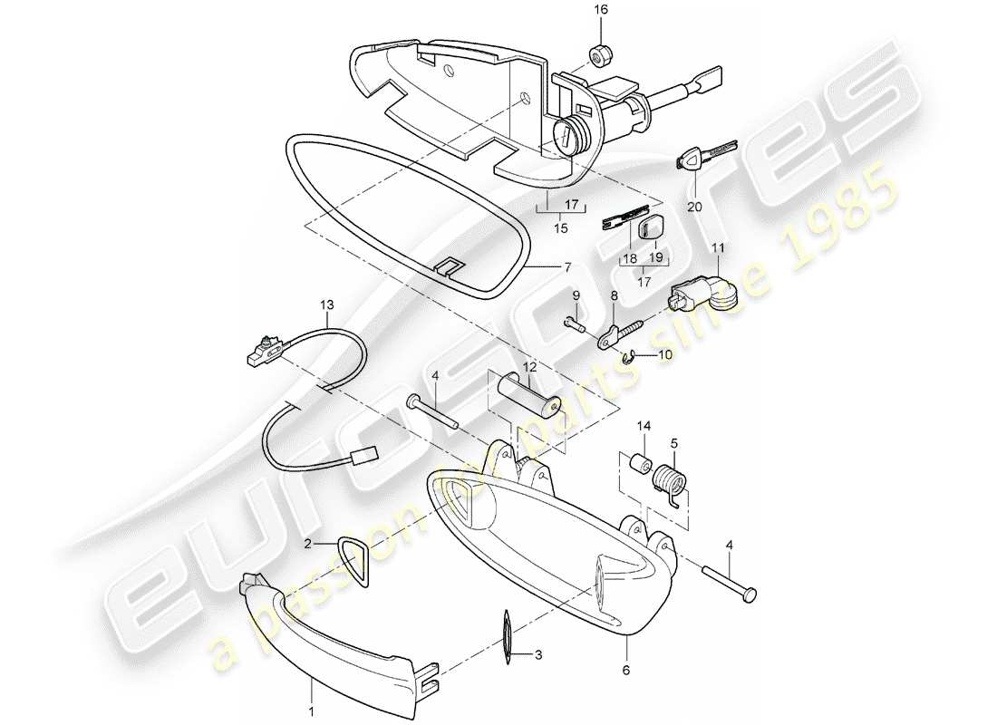 porsche 997 (2005) door handle part diagram