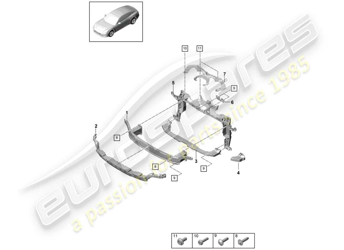 porsche panamera 971 (2020) bumper bracket part diagram