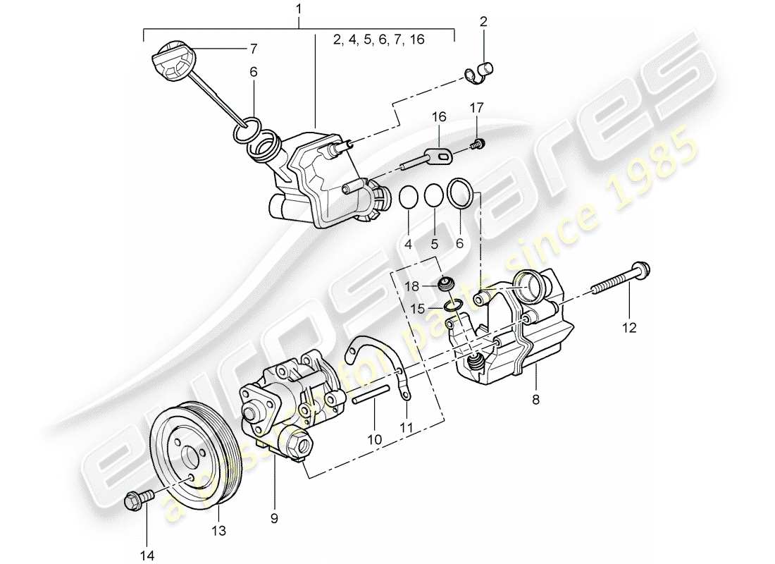 porsche 997 (2007) power steering parts diagram