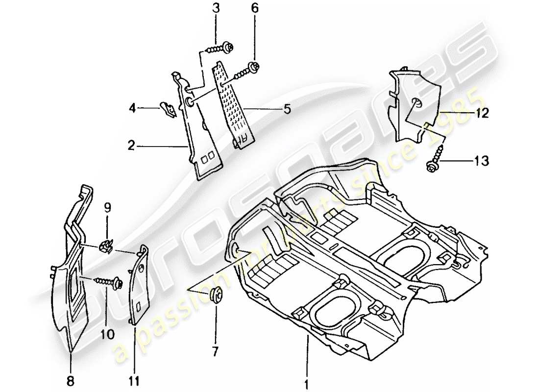 porsche 996 (2003) floor cover - trims parts diagram