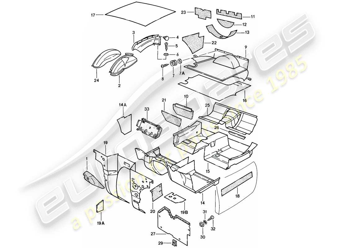 porsche 924 (1977) trims - floor cover parts diagram