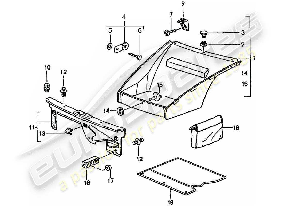 porsche 993 (1996) interior equipment - front luggage compartment part diagram