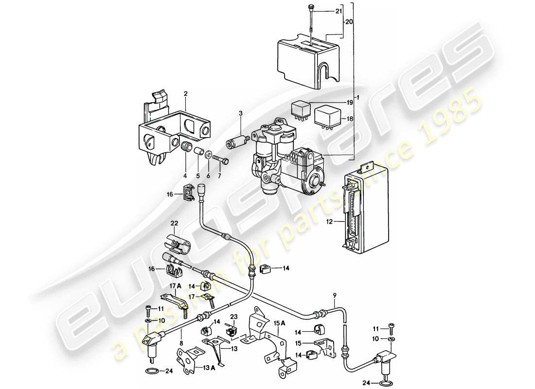 porsche 928 (1983) anti-locking brake syst. -abs- - hydraulic unit - speed sensor - electronic control module part diagram