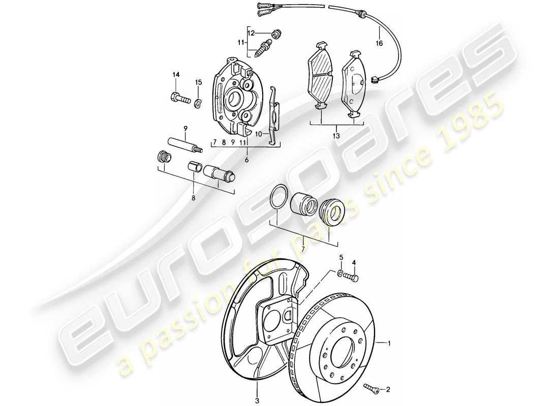 porsche 928 (1983) disc brakes - front axle - floating calliper - also use: - fasteners - for - brake lining part diagram