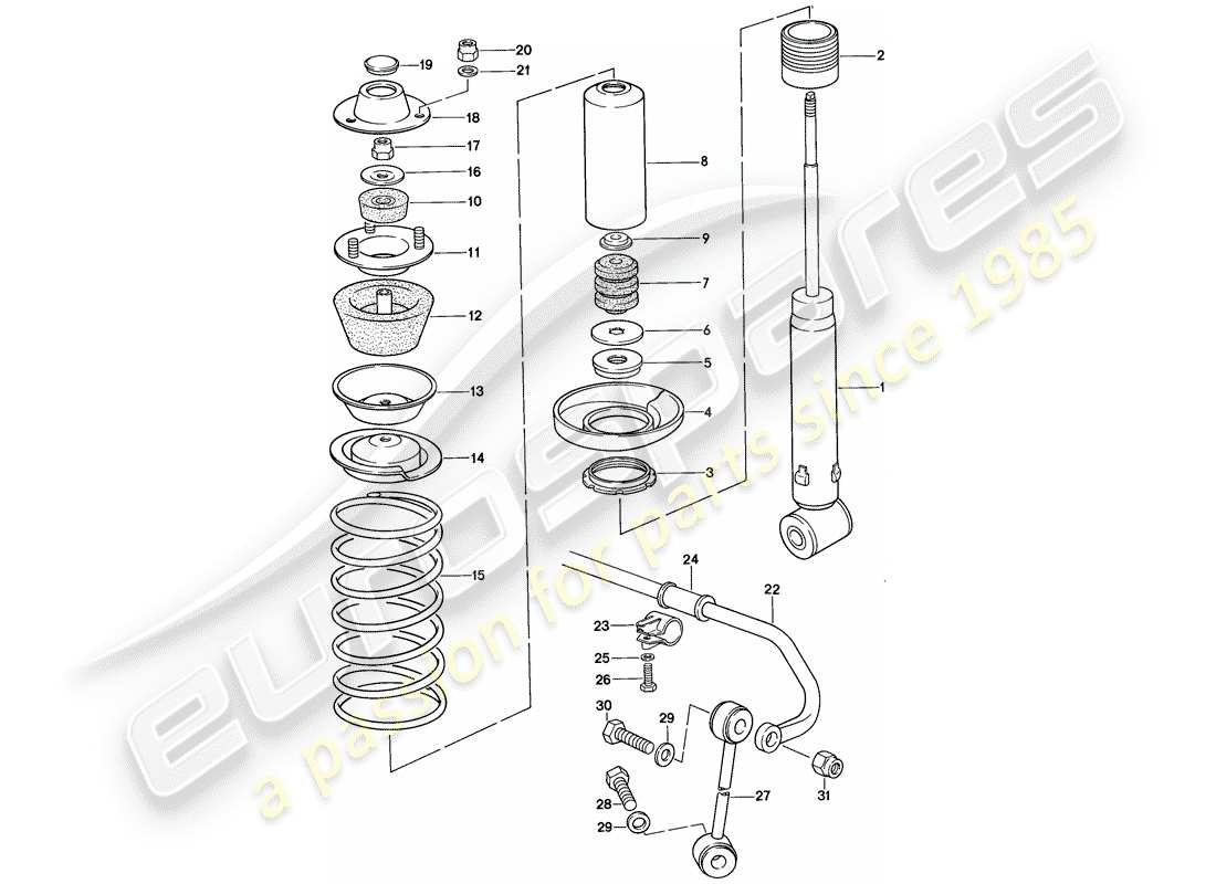 porsche 928 (1984) suspension - stabilizer parts diagram