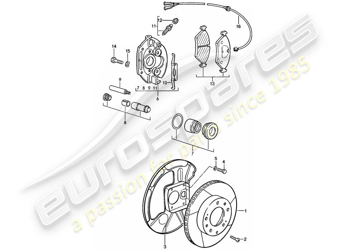 porsche 928 (1982) disc brakes - front axle - floating calliper - f 92-a0800 750>> - f 92-a0820 001>> parts diagram