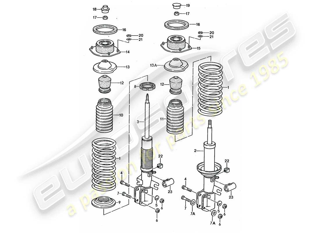 porsche 944 (1989) suspension - shock absorber part diagram